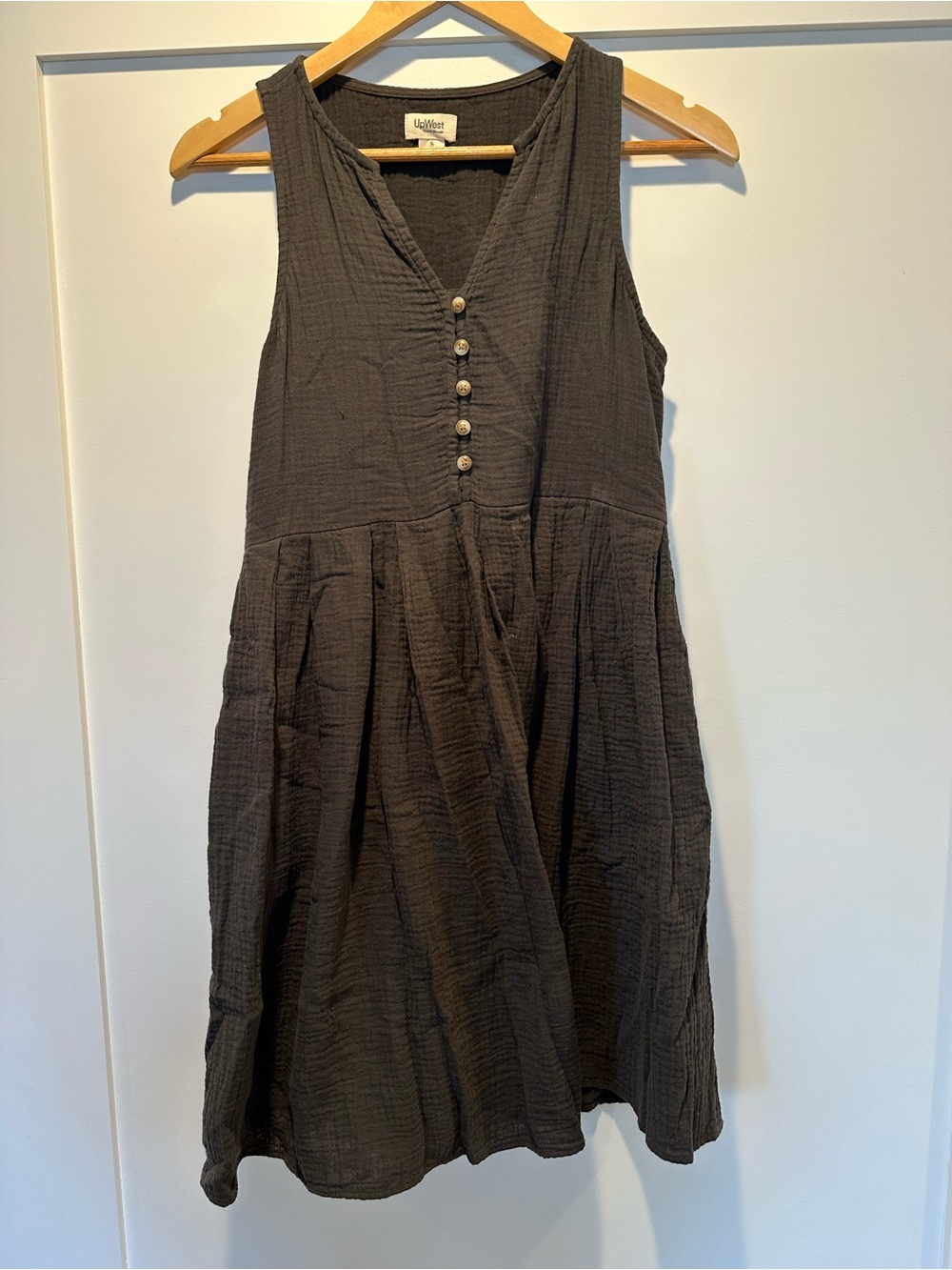 UpWest Black Sleeveless Mini Dress with Button Front